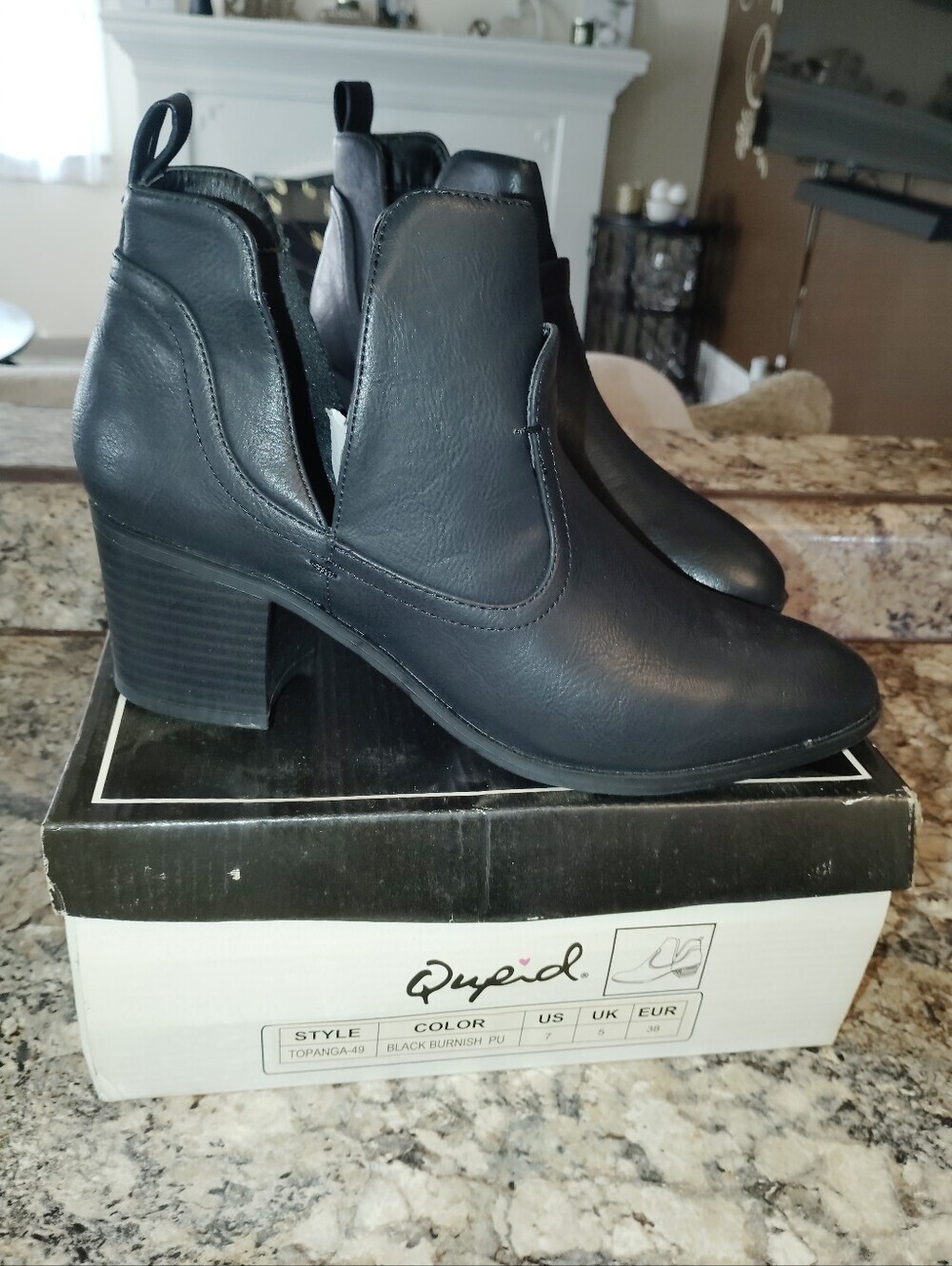 Qupid Black Faux Leather Ankle Booties with Block Heel